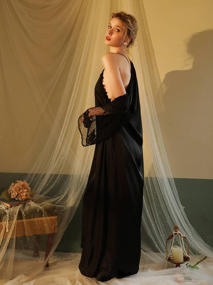 SWEETKAMA Lace Night Gown, Silk Robes,Bridal Party Robes,with Babydoll