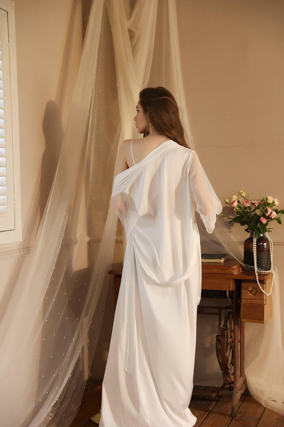 SWEETKAMA Lace Night Gown, Silk Robes,Bridal Party Robes,with Babydoll