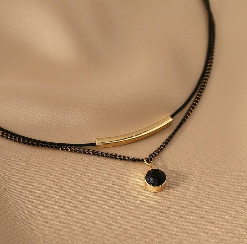 Ladies Black Circle Pendent Necklace SKAJ016