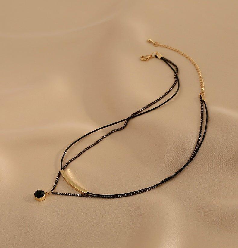 Ladies Black Circle Pendent Necklace SKAJ016