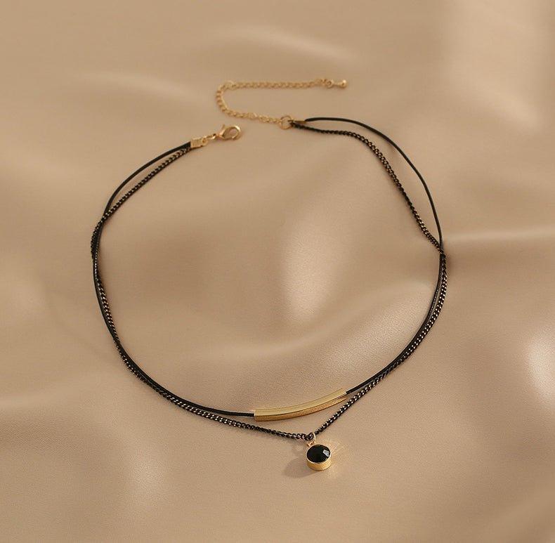 Ladies Black Circle Pendent Necklace SKAJ016