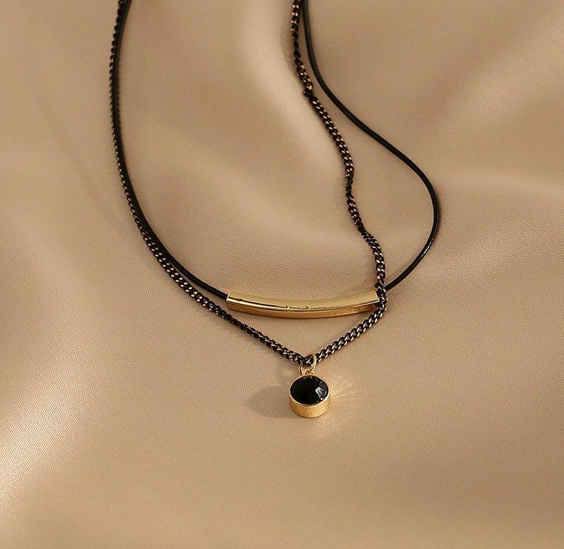 Ladies Black Circle Pendent Necklace SKAJ016
