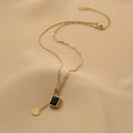 Ladies Circle Disc and Black Square Pendent Necklace SKAJ007