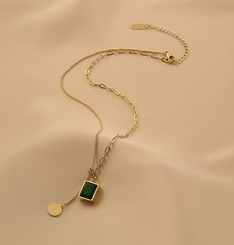Ladies Circle Disc and Black Square Pendent Necklace SKAJ007