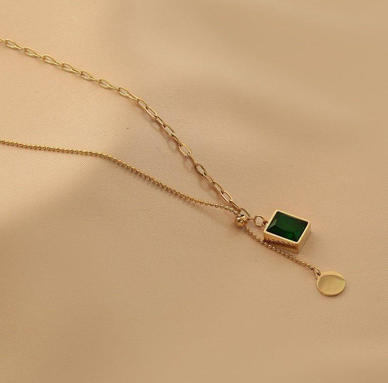 Ladies Circle Disc and Black Square Pendent Necklace SKAJ007