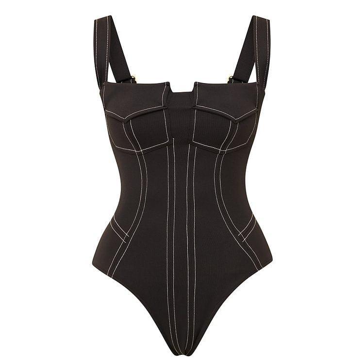 Ladies Color Block One Piece Swimwear with Pants Y361