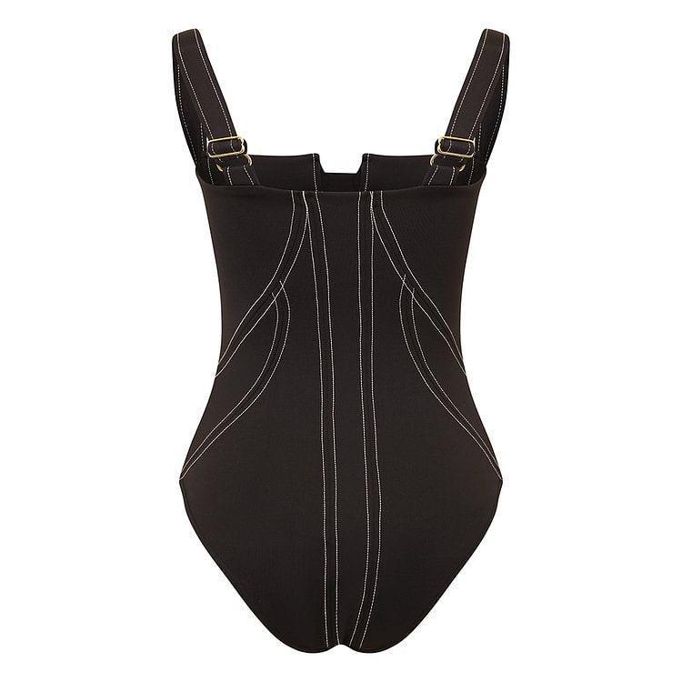Ladies Color Block One Piece Swimwear with Pants Y361