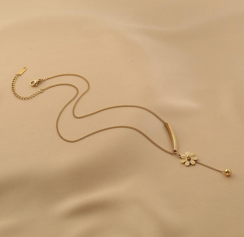 Ladies Gold Bead and Flower Pendent Necklace SKAJ013