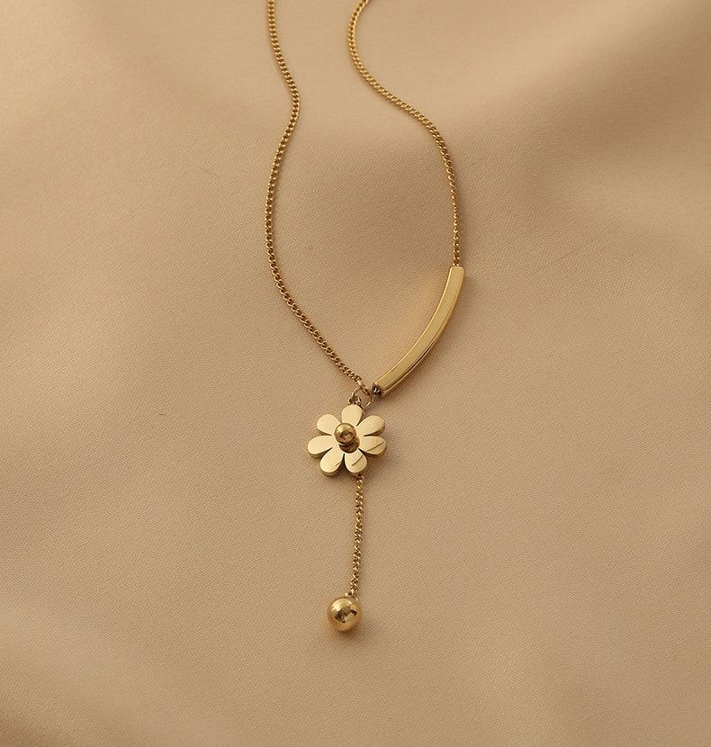 Ladies Gold Bead and Flower Pendent Necklace SKAJ013