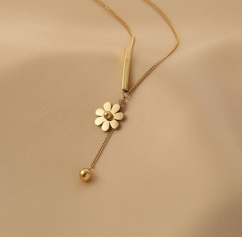 Ladies Gold Bead and Flower Pendent Necklace SKAJ013