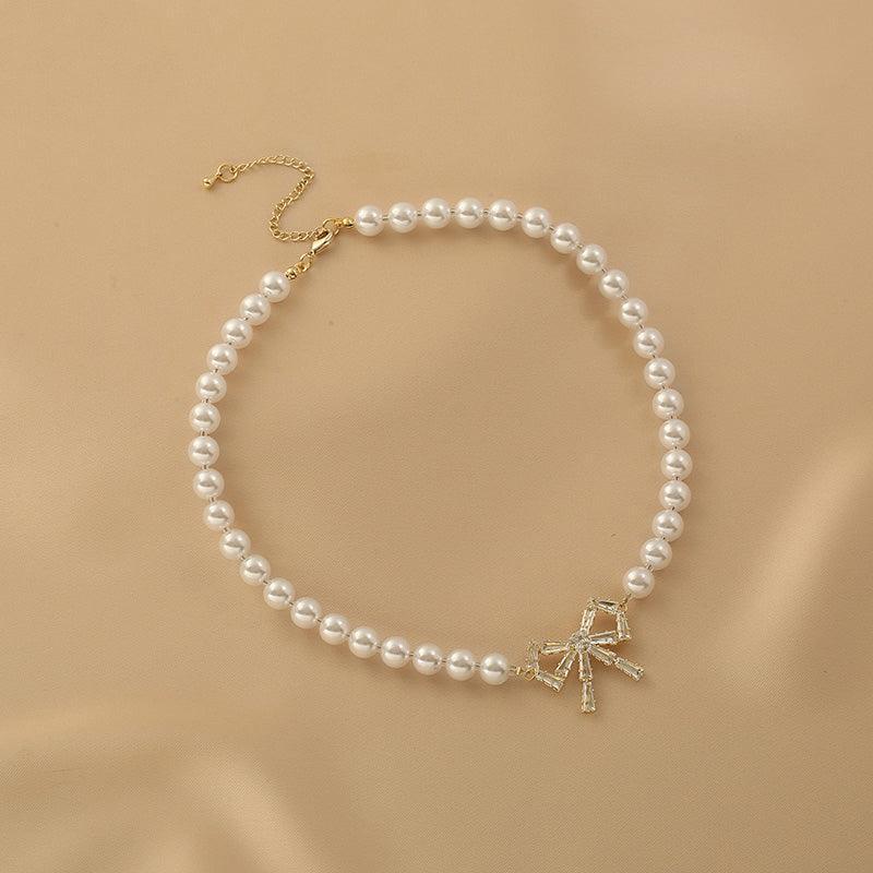 Ladies Lux Fake Pearl Bowknot Necklace SKAJ015