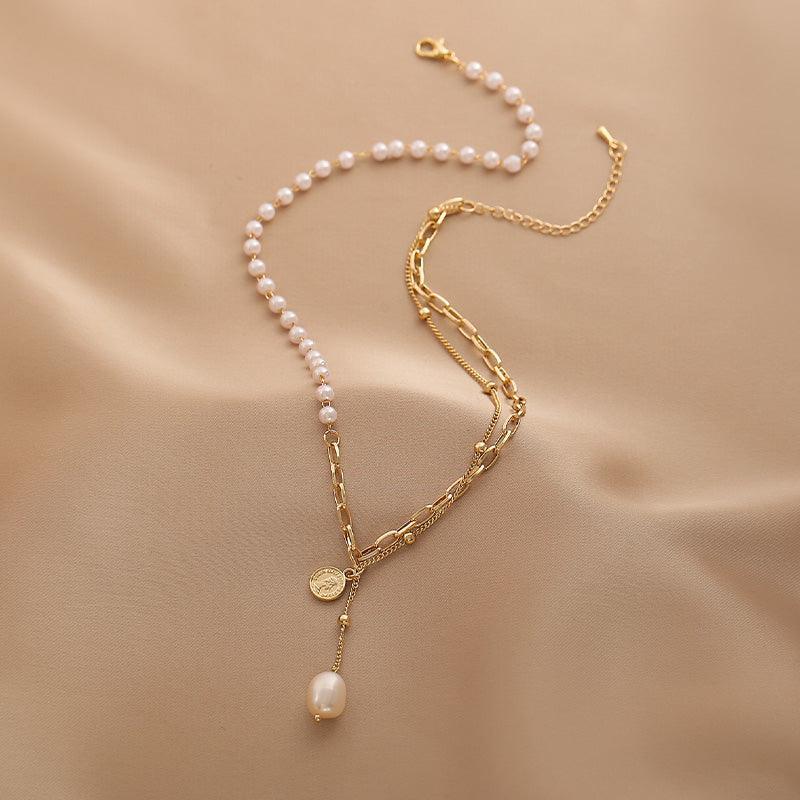 Ladies Lux Golden Beads and Pearl Necklace SKAJ001