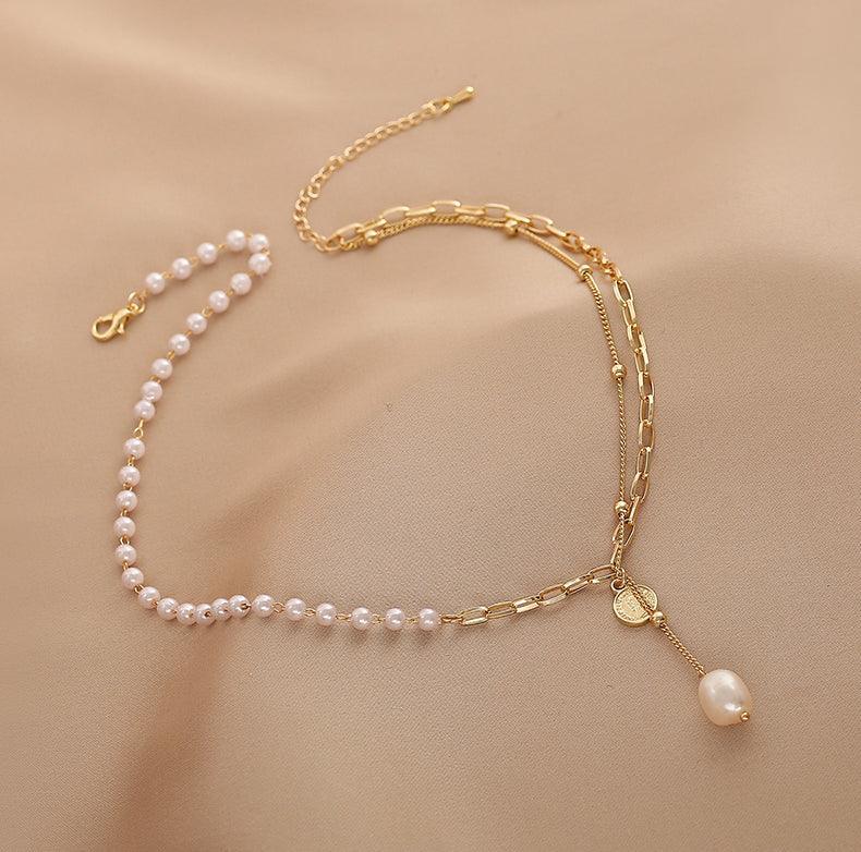 Ladies Lux Golden Beads and Pearl Necklace SKAJ001