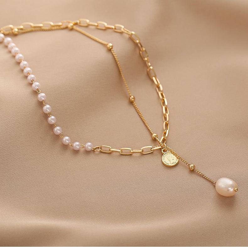 Ladies Lux Golden Beads and Pearl Necklace SKAJ001