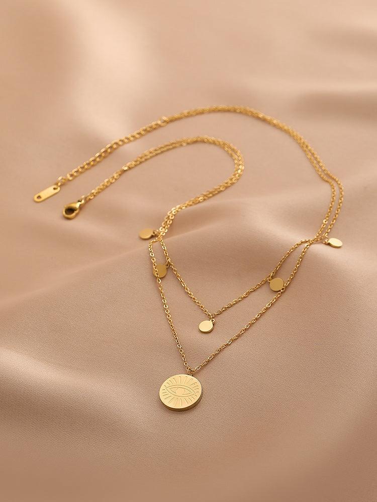 Ladies Multi Layer Coin and Eyes Pendant NecklaceSKAJ032
