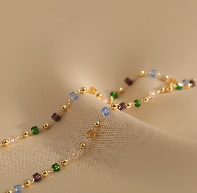 Ladies Multicolor Square & Gold Beads Necklace SKAJ006