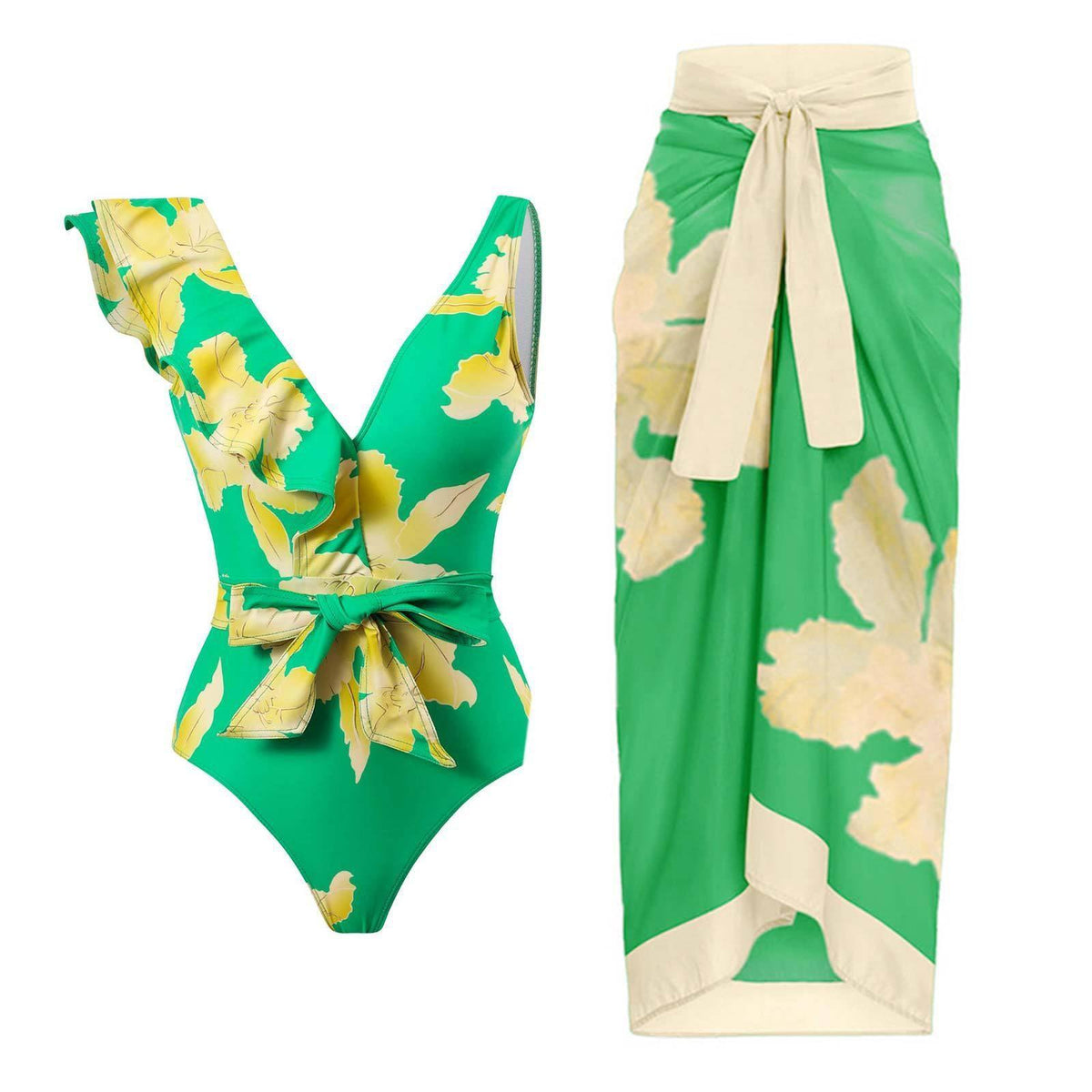 Ladies Ruffles One Piece Swimwear with Skirt Cover Y100