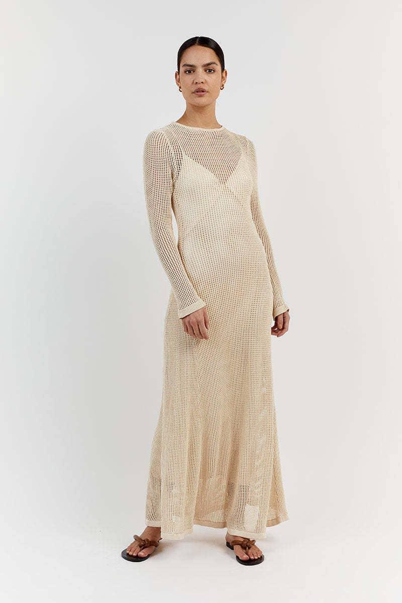 Ladies See Through Hollow Out Midi Dress Bikini Cover