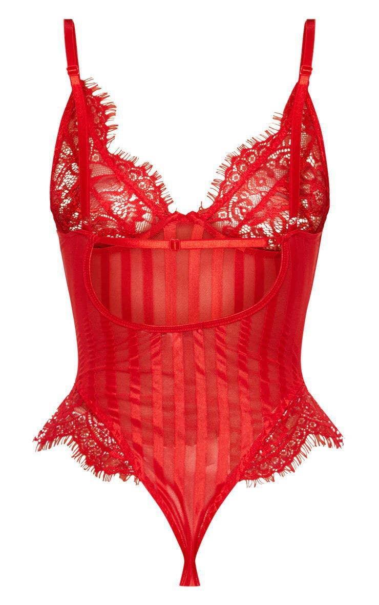 Ladies Sexy Lace Striped Teddy