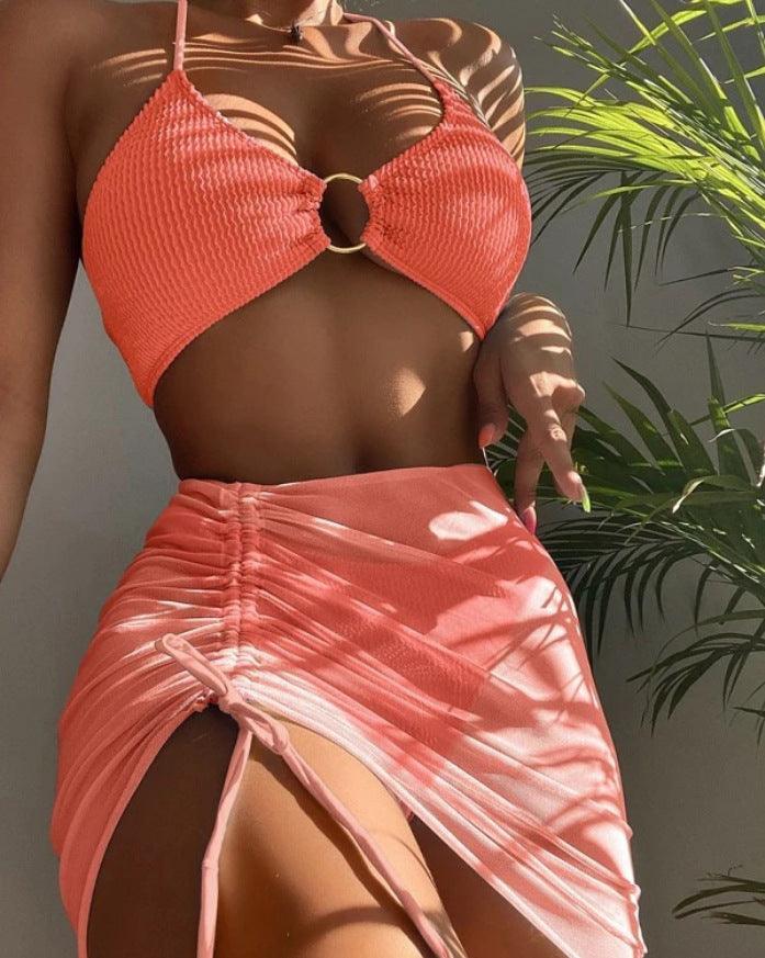 Ladies Solid Color Golden Circel 2PCS Bikini Set 2631