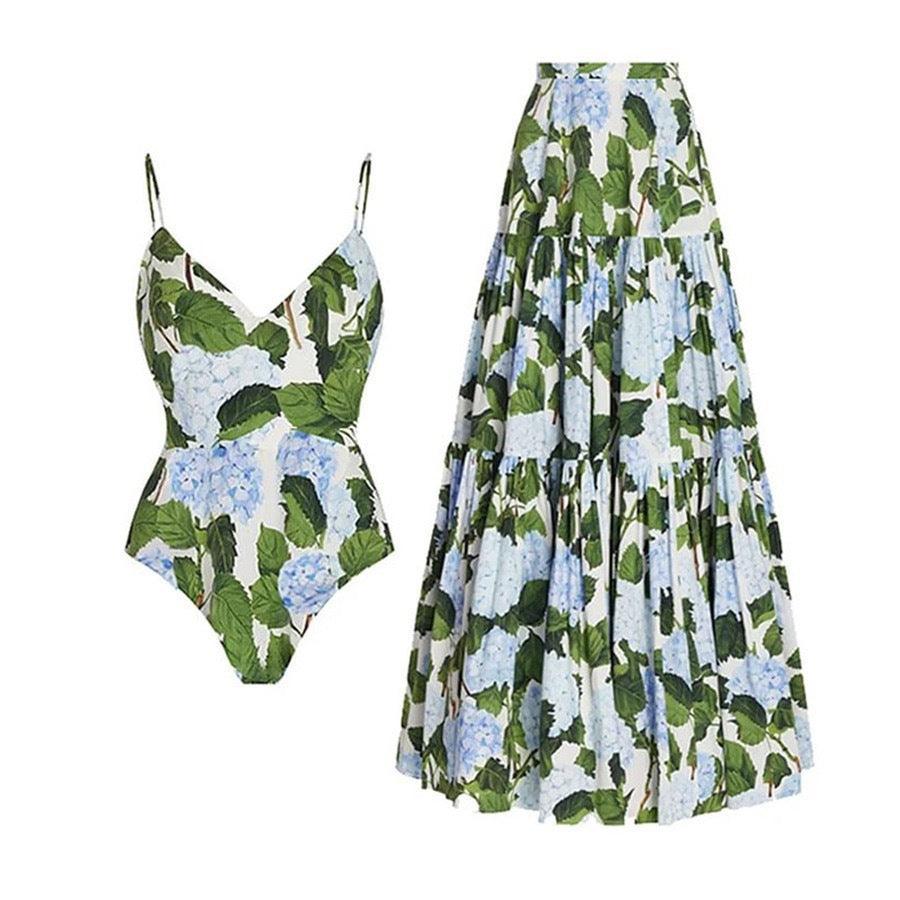 Ladies String Strap One Piece Swimwear with Skirt Y195