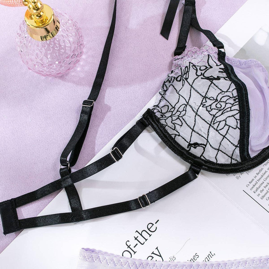 Mesh Lace Stitching Perspective Lingerie Set