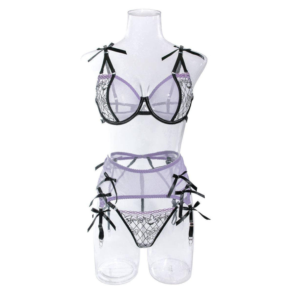 Mesh Lace Stitching Perspective Lingerie Set