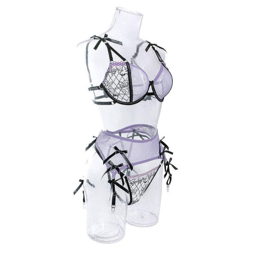 Mesh Lace Stitching Perspective Lingerie Set