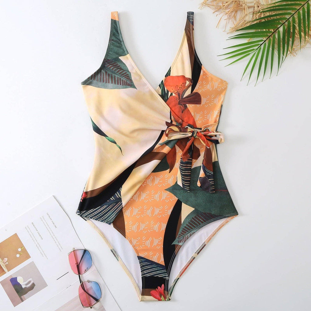Multicolor Floral Print One Piece Swimweai with Cover