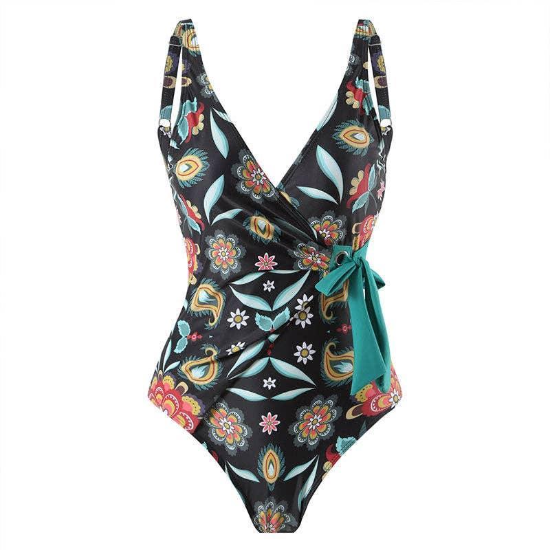 Multicolor Floral Print One Piece Swimweai with Cover