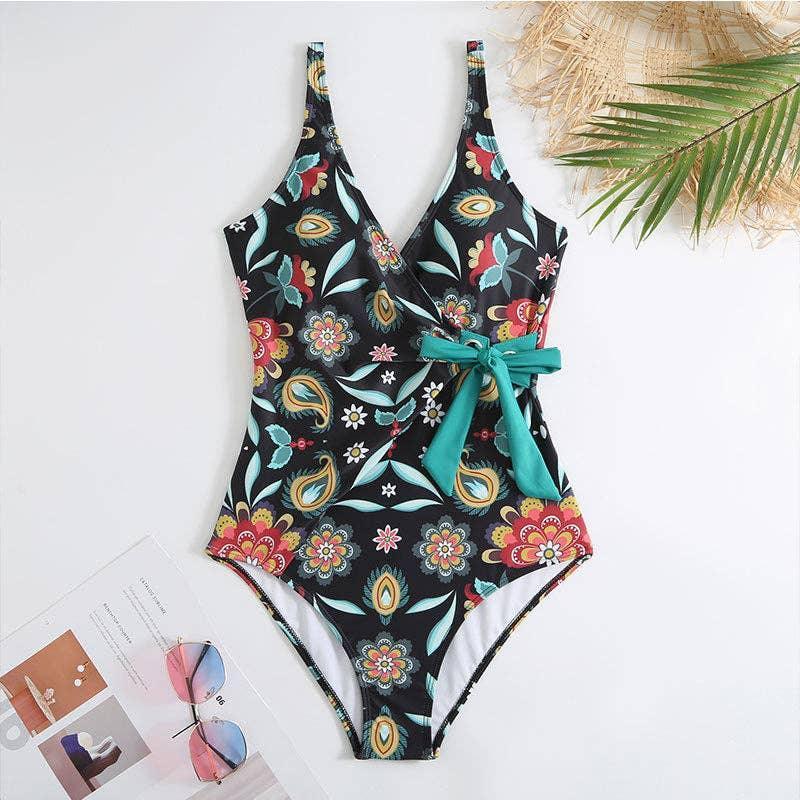 Multicolor Floral Print One Piece Swimweai with Cover