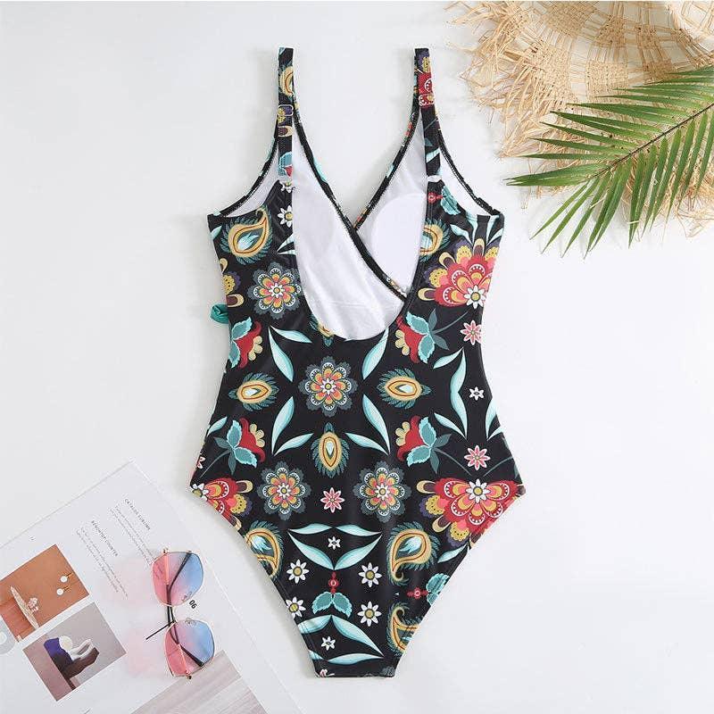 Multicolor Floral Print One Piece Swimweai with Cover