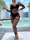 Off Sleeves Crisscross Sexy Mesh Bodystocking