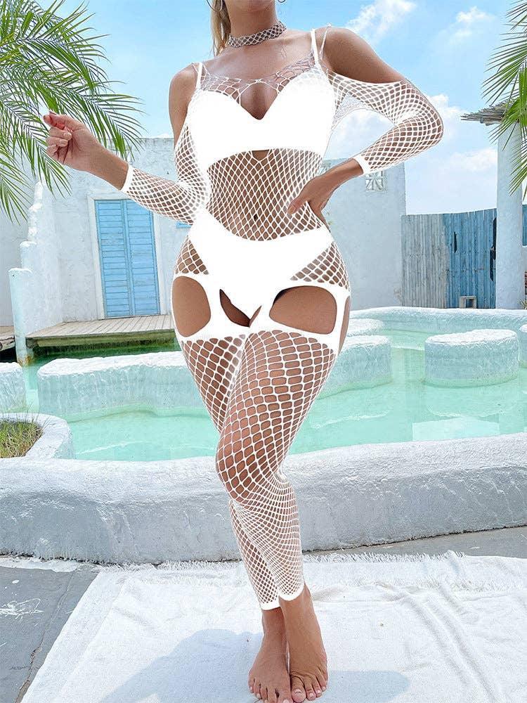 Off Sleeves Crisscross Sexy Mesh Bodystocking