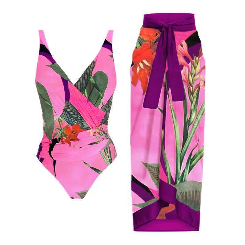Open Back Wrap Front One Piece Swimsuit with Cover Up