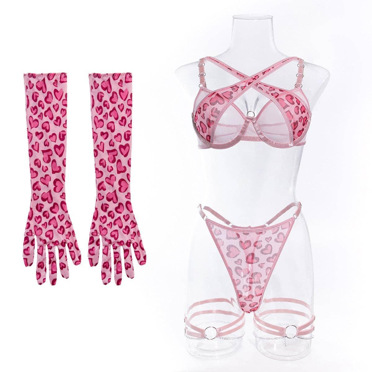 Pink Leopard Print Lingerie Set