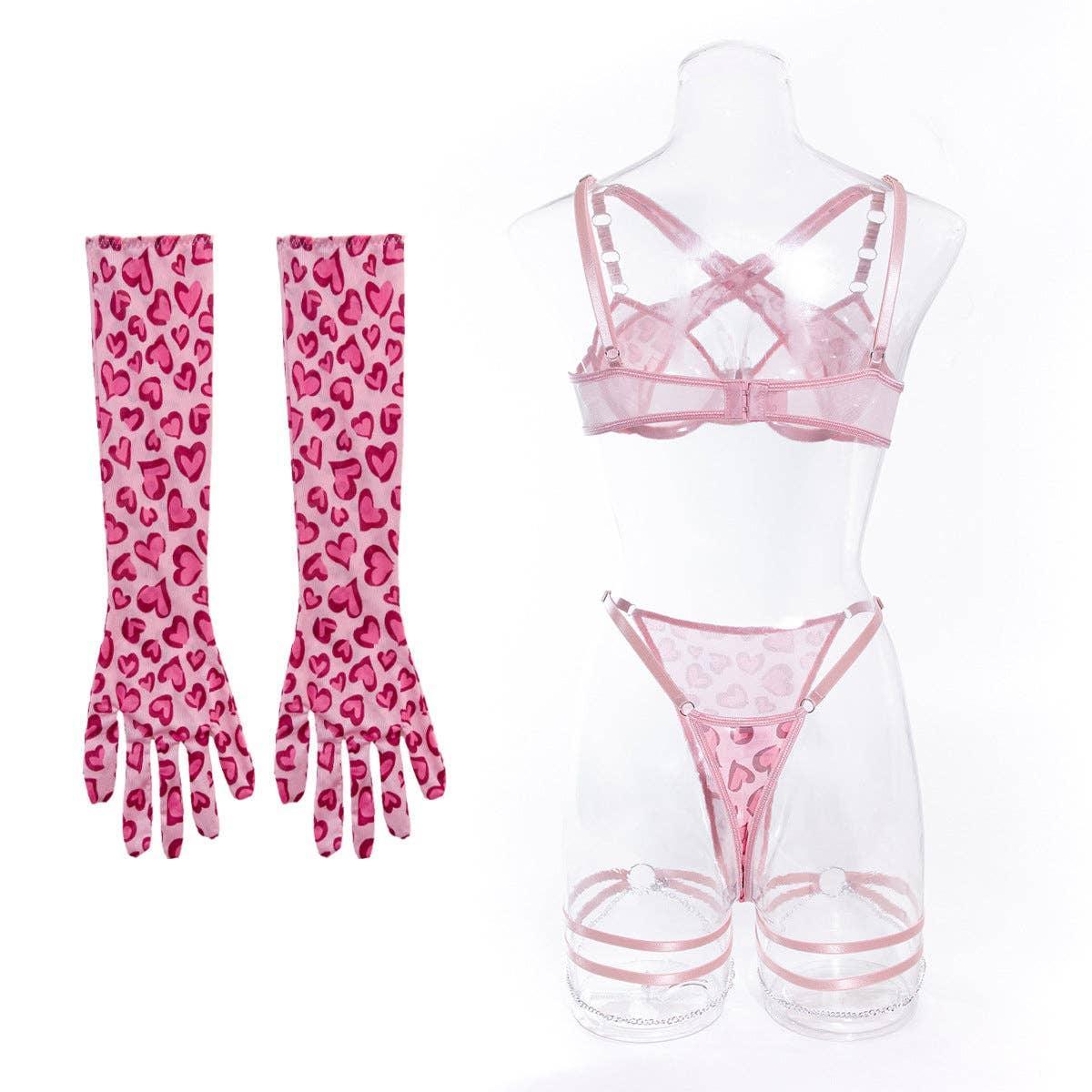Pink Leopard Print Lingerie Set