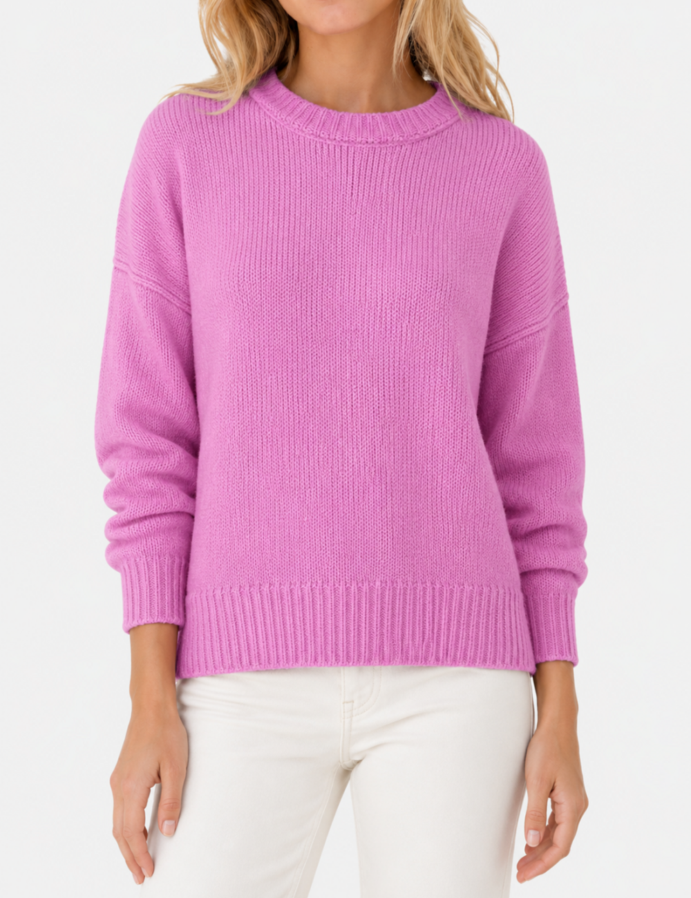 Ladies Crew Neck Cropped Knit Sweater