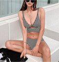 Plaid Front Cross Double Shoulder Strap Bikini Swimsuit