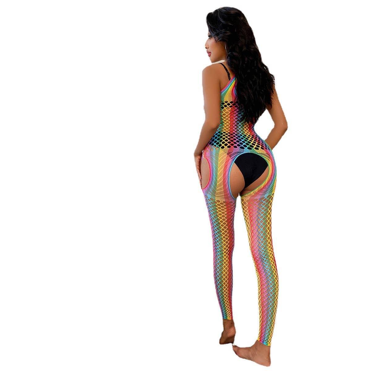 Rainbow Color Fishnet See Through Bodystocking WY-2110107