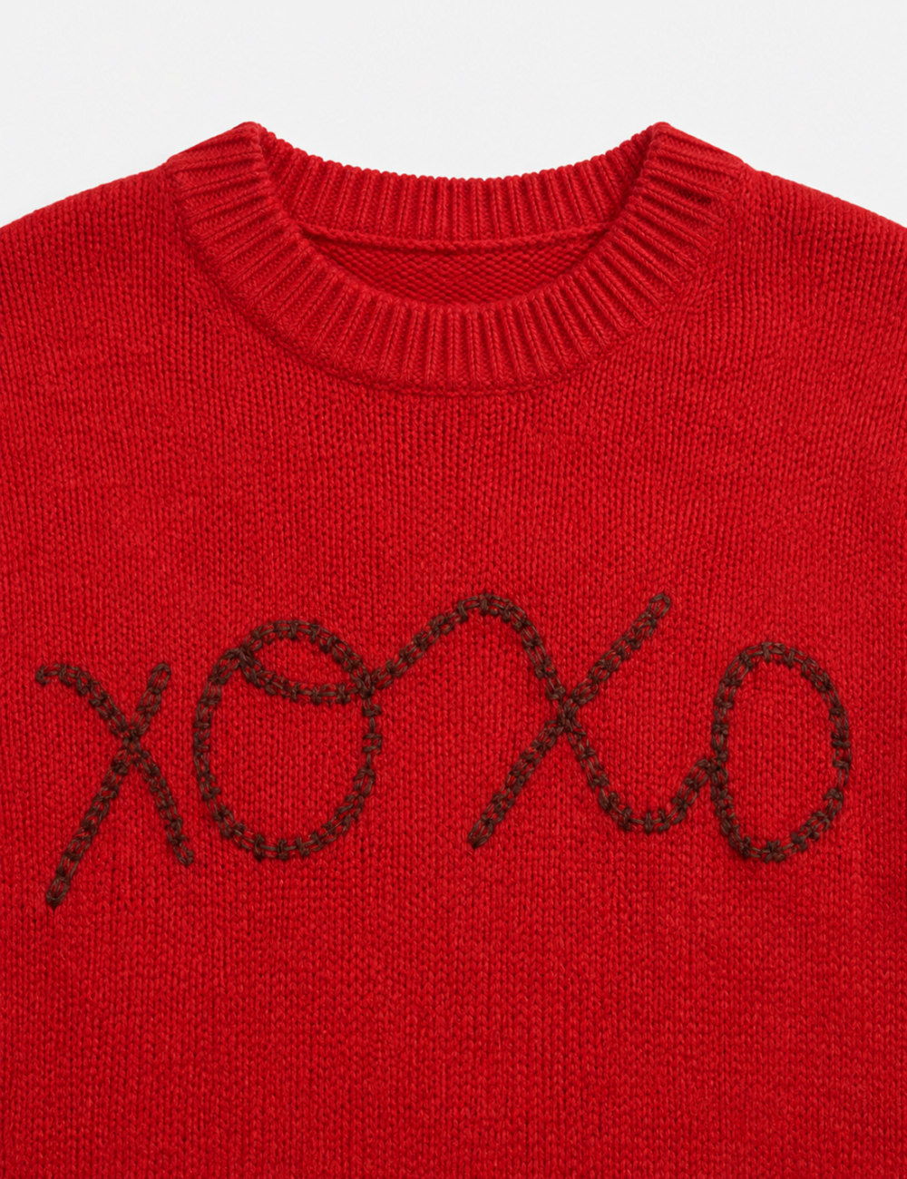 Ladies XOXO Letter Embroidery Crew Neck Knit Sweater
