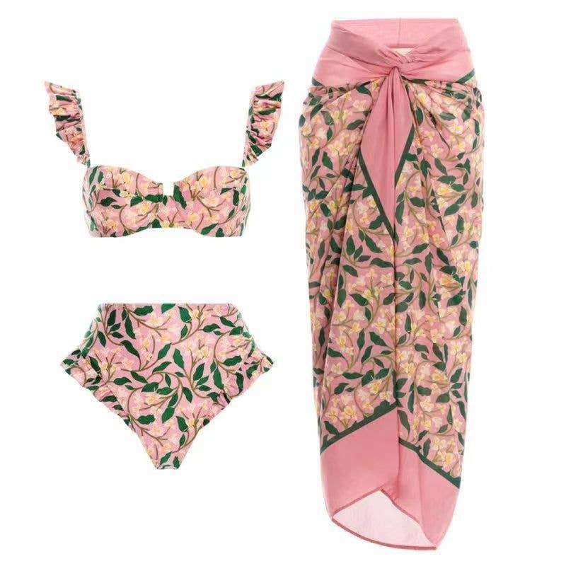 Ruffle Shoulder and Bottom 2PCS Bikini Set with Wrap