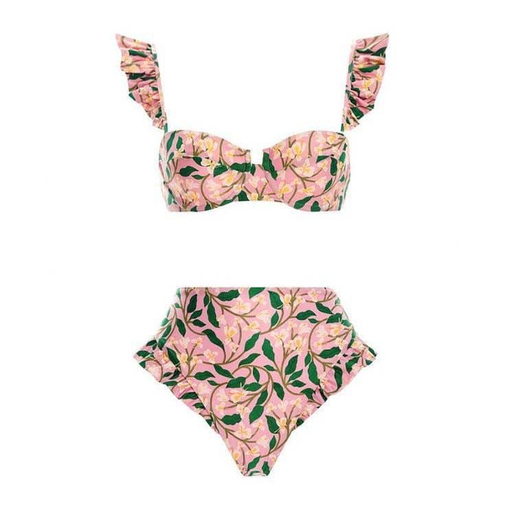 Ruffle Shoulder and Bottom 2PCS Bikini Set with Wrap