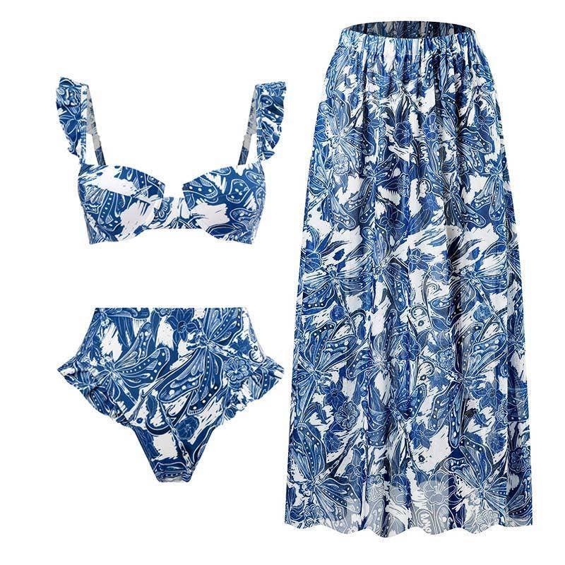 Ruffle Shoulder and Bottom 2PCS Bikini Set with Wrap