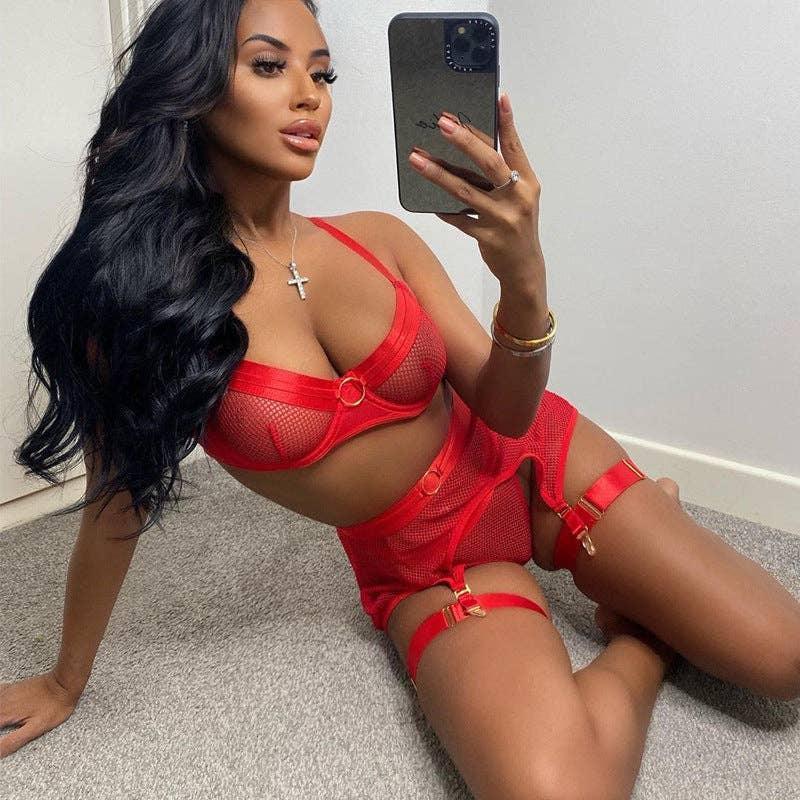 See Through Lingerie Set with Garter Belt