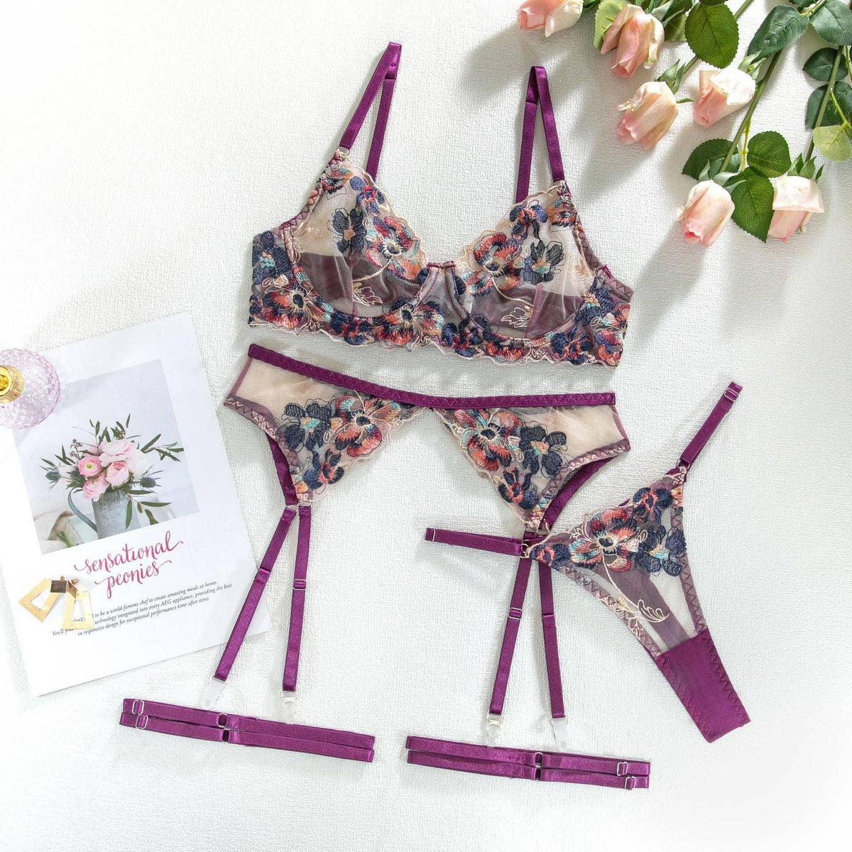 Sexy Floral Embroidery Lingerie Set