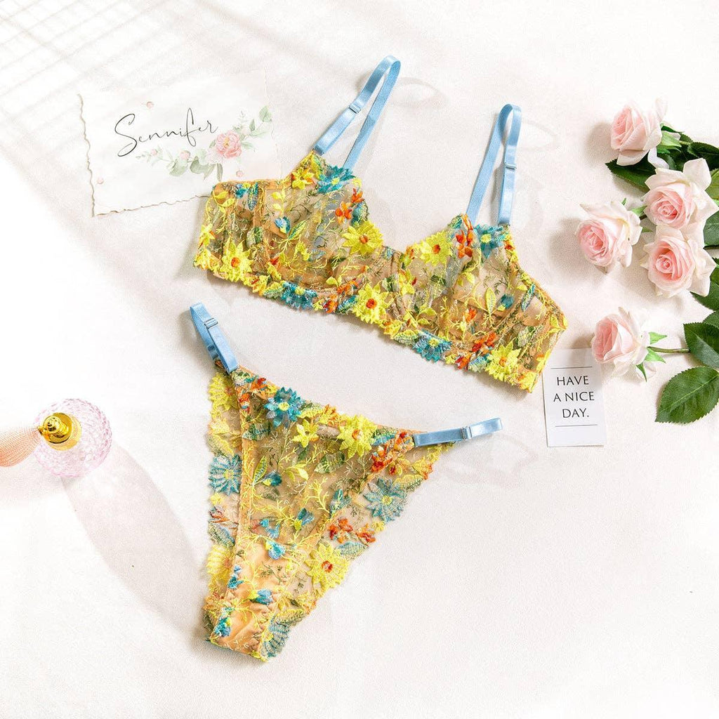 Sexy Floral Embroidery Lingerie Set