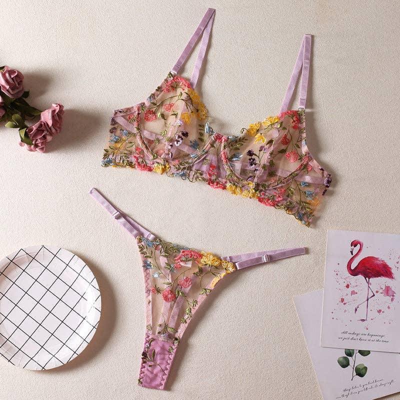 Sexy Ladies Floral Embroidery Lingerie Set