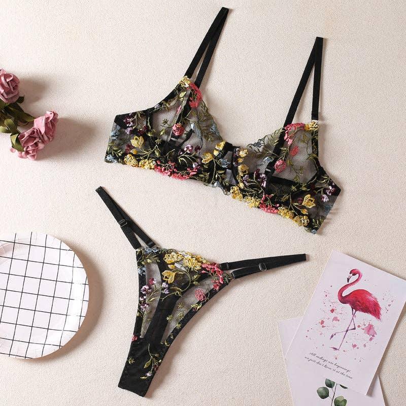Sexy Ladies Floral Embroidery Lingerie Set