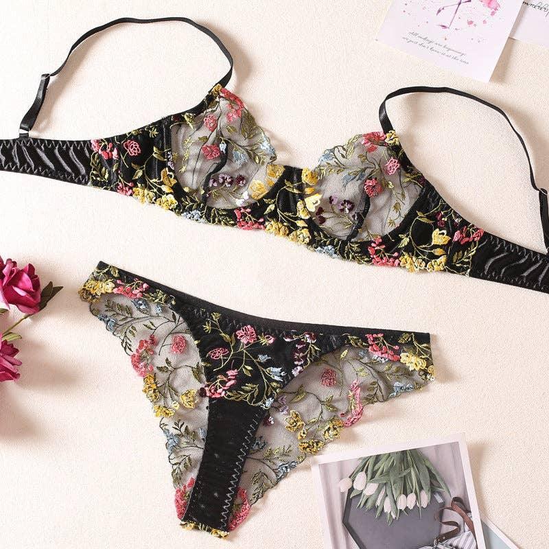 Sexy Ladies Floral Embroidery Lingerie Set